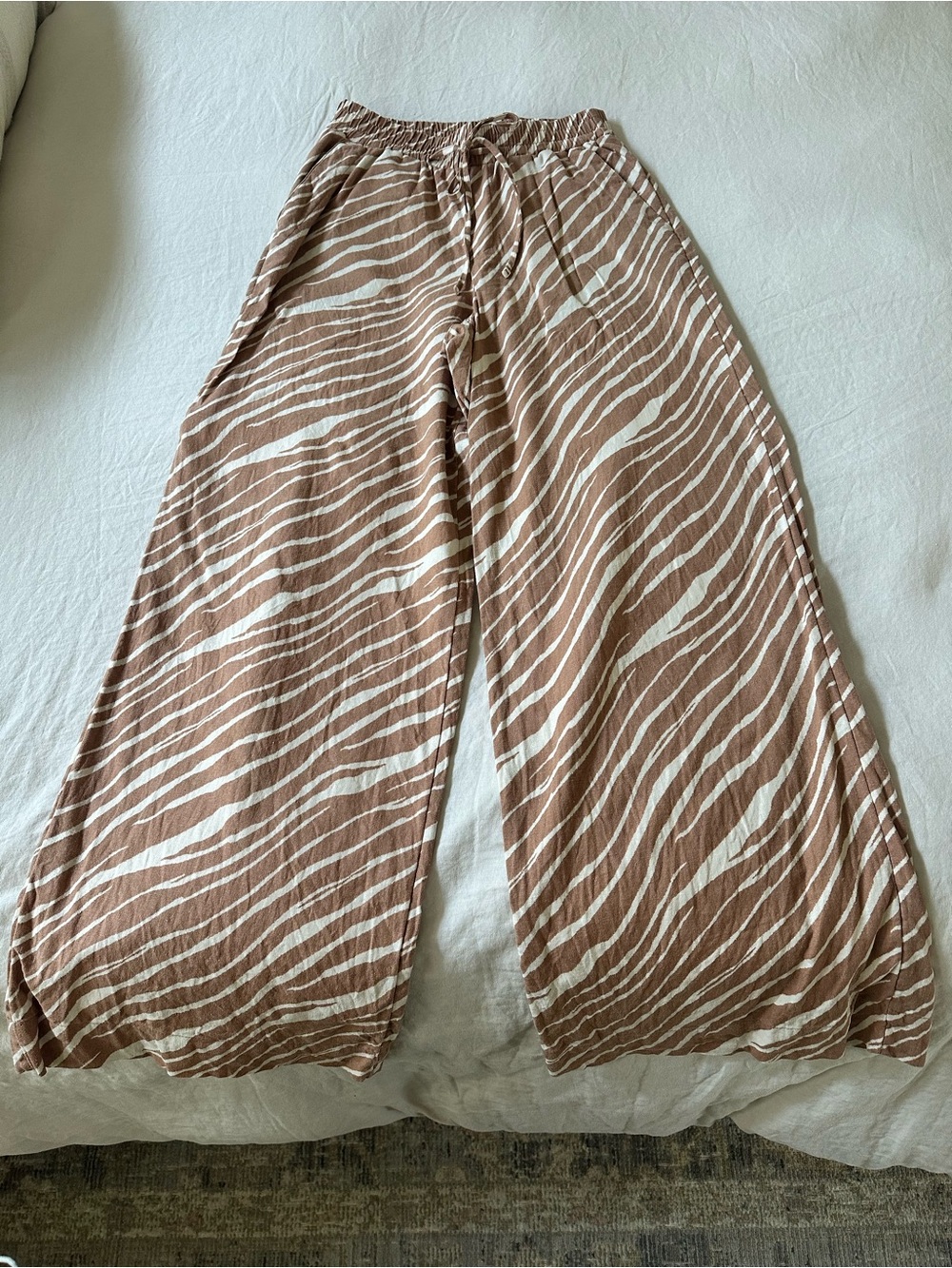 ‘A New Day’ Rust Taupe Zebra-Print Linen Pants